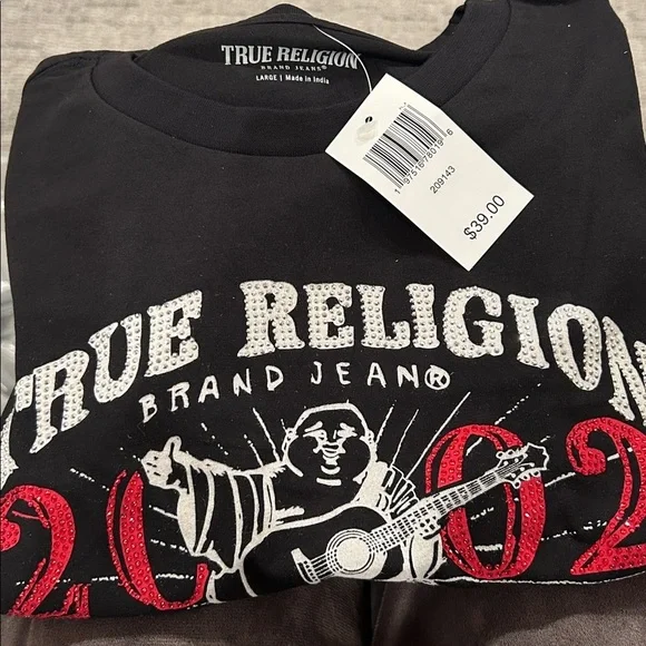 True Religion Women's Buddha Graphic Tee - Charcoal L - Picture 3 of 4